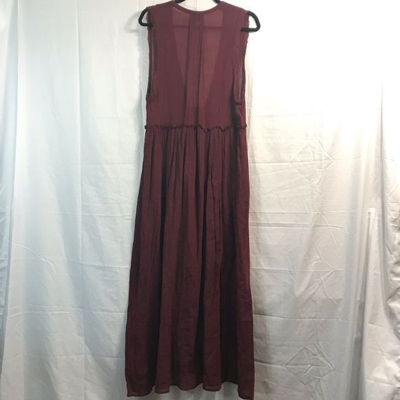 INTIMATELY FREE PEOPLE Sz XS Maroon Red Short-Sleeve Sheer Maxi Dress; Preloved - Picture 7 of 7